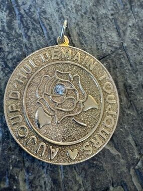 Vintage Merrin Charm Today Tomorrow Always Diamond Rose 14K Gold Pendant